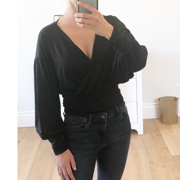 Black Surplice Long Sleeve Top Small - Picture 2 of 8